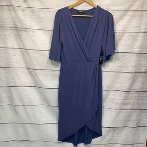NWT blue faux wrap dress short sleeve Large Lulus